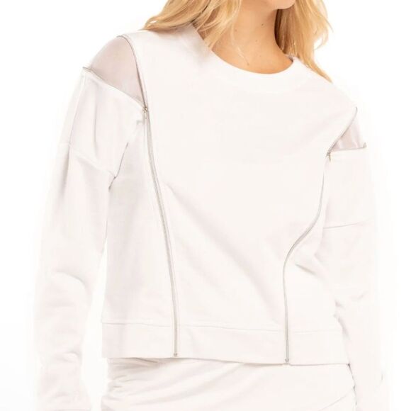 Lucky in Love Tops - Lucky in Love White ZIPS ARE SEALED Sweatshirt/Jacket. Size Large. NWT